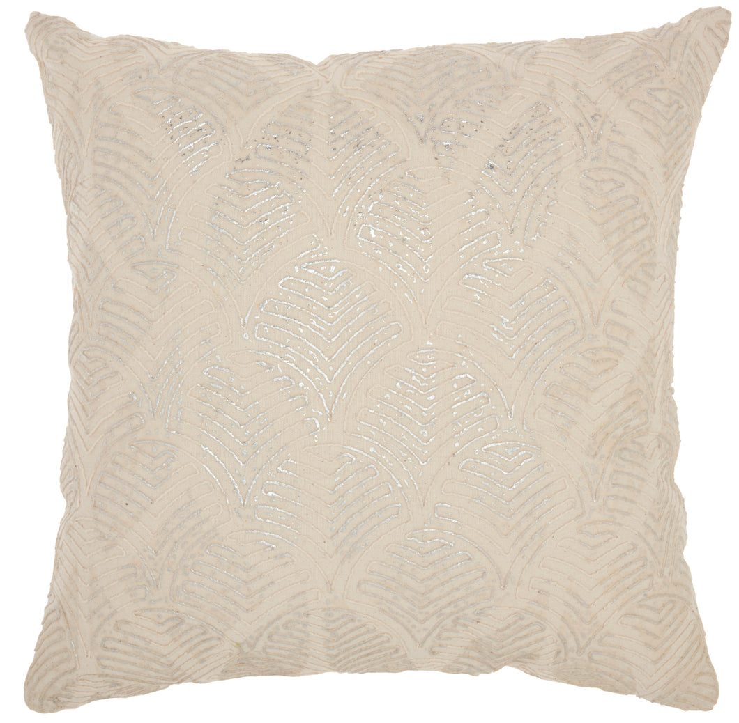 Mina Victory Life Styles Metallic Embroidered Feathers Ivory Silver Throw Pillow ST154 18
