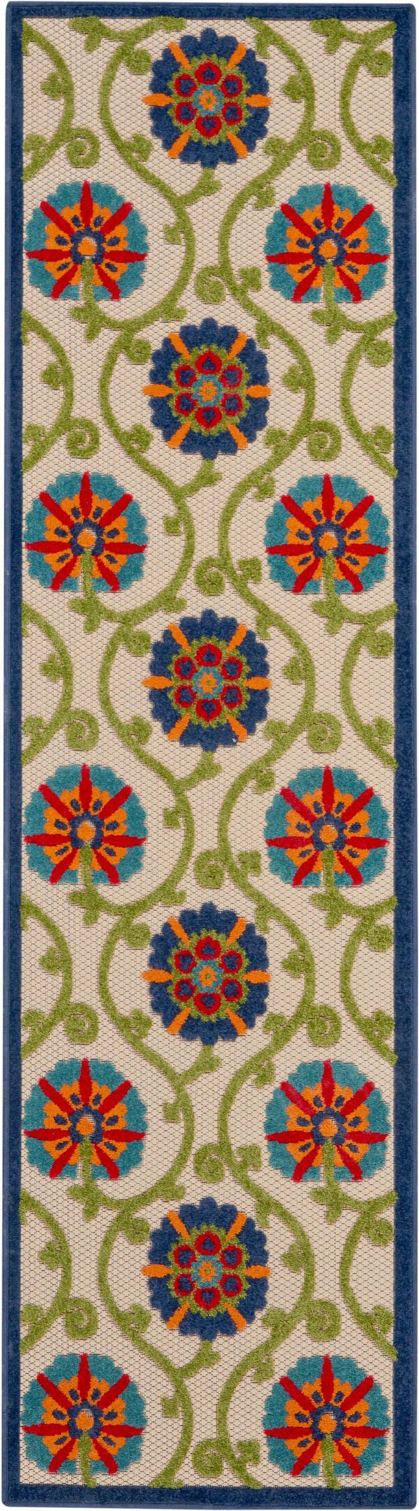 Nourison Aloha ALH19 10' Runner Blue Multicolor Easy-care Indoor-outdoor Rug ALH19 Blue/Multicolor