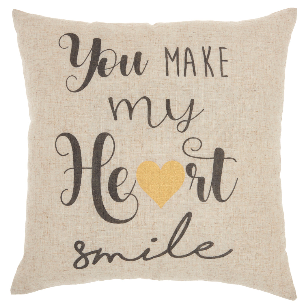 Kathy Ireland Home Make My Heart Smile Natural Throw Pillow L1810 18
