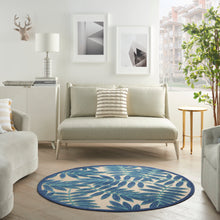 Load image into Gallery viewer, Nourison Aloha ALH18 Navy Blue and White 5&#39;3 Round Indoor-outdoor Area Rug ALH18 Navy
