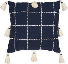 Load image into Gallery viewer, Mina Victory Life Styles Woven Check with Tassel Navy Throw Pillow SH033 20&quot;X20&quot;
