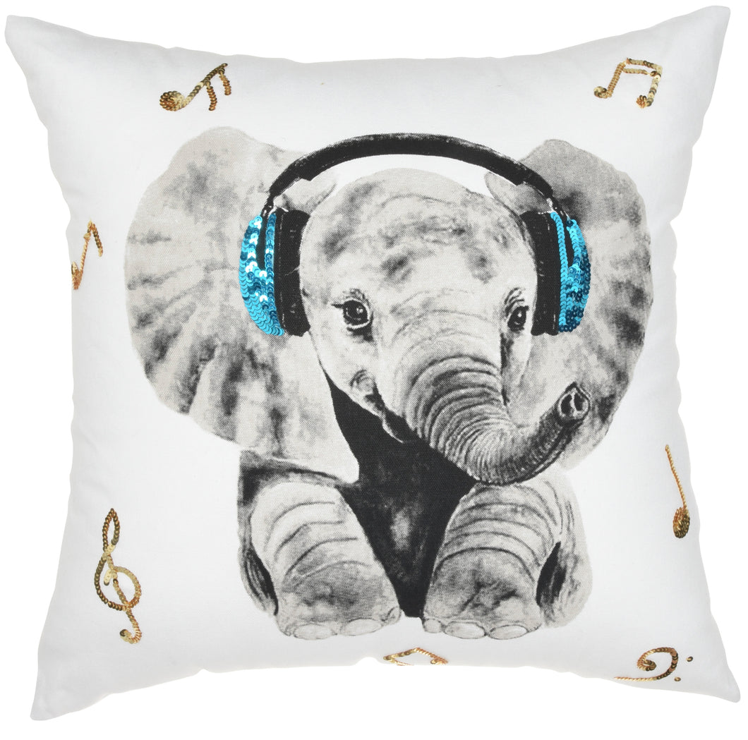 Nourison Trendy, Hip, New-Age Rockin' Elephant White Throw Pillow JB015 18
