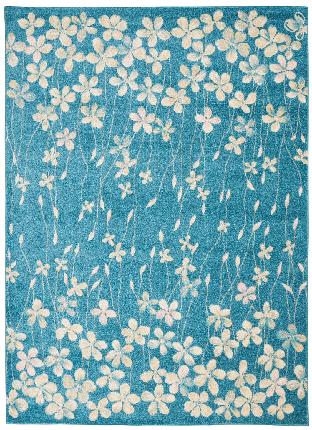 Nourison Tranquil TRA04 Turquoise Blue 6'x9' Floral Area Rug TRA04 Turquoise