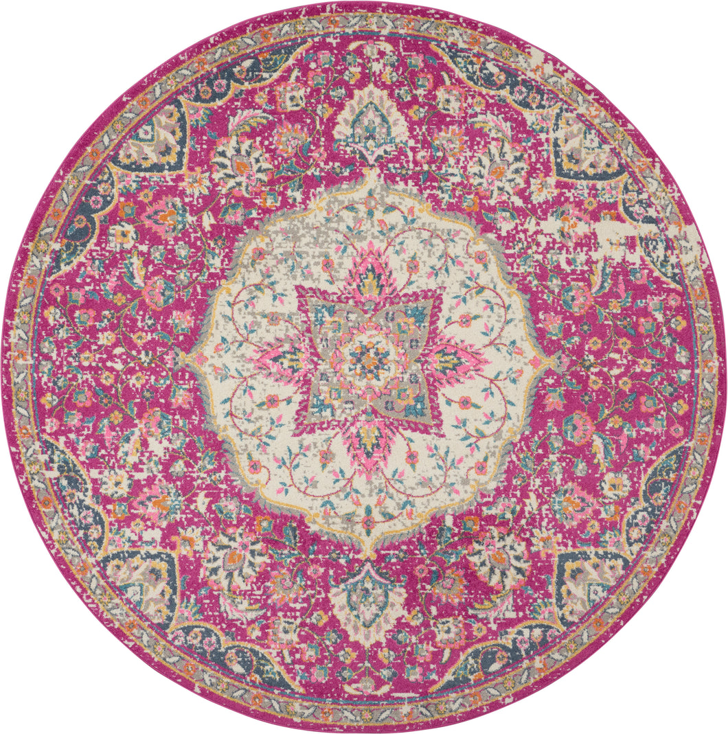 Nourison Passion Bohemian Pink Colored 5' Round Area Rug PSN22 Pink