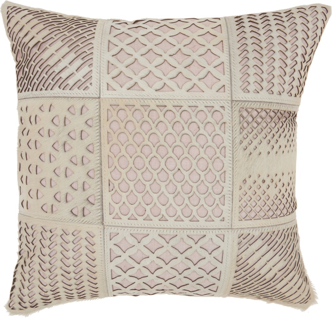 Mina Victory Natural Leather Hide Laser Cut Tiles Rose Throw Pillow S2432 20