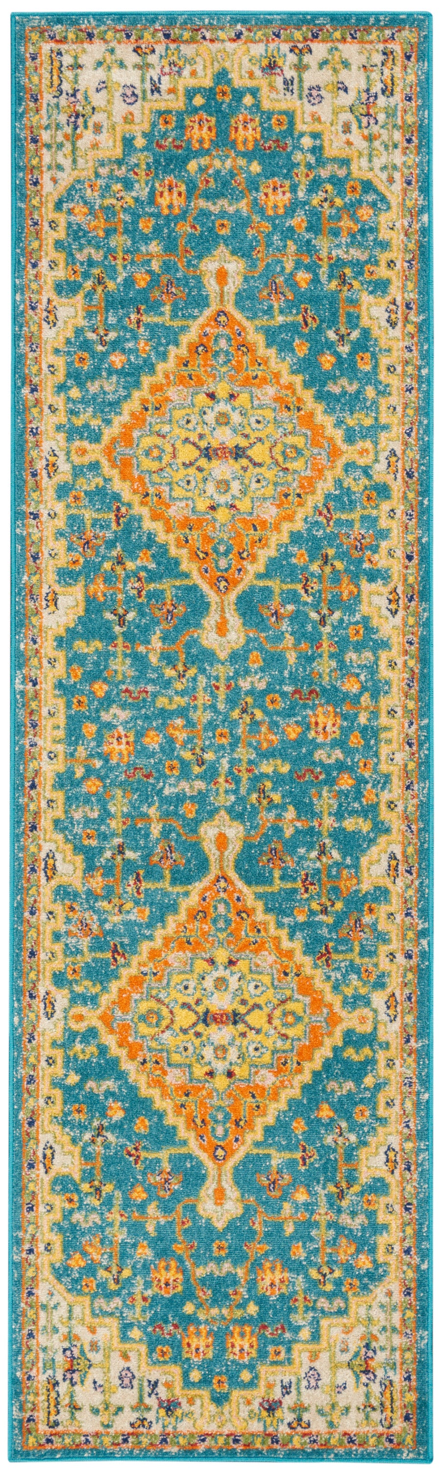 Nourison Allur 8' Runner Turquoise Ivory Area Rug ALR01 Turquoise Ivory