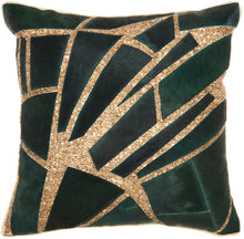 Load image into Gallery viewer, Mina Victory Natural Leather Hide Sequin Hide Patches Green/Gold Throw Pillow PN927 18&quot;X18&quot;
