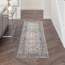 Load image into Gallery viewer, kathy ireland Home Malta MAI04 Blue and Ivory 8&#39; Runner Hallway Rug MAI04 Ivory/Blue
