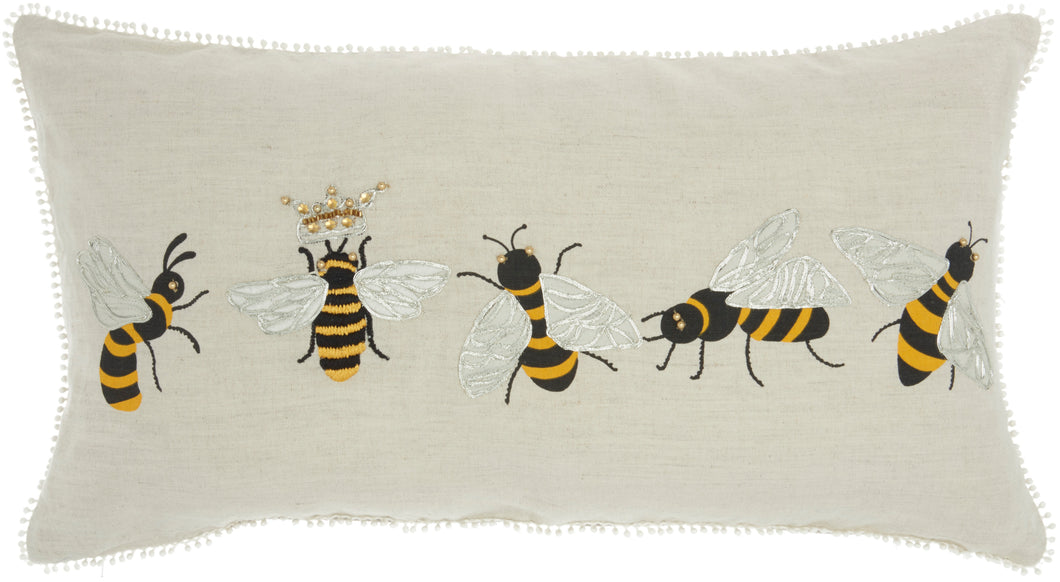 Mina Victory Plushlines Queen Bee 5 Bees Multicolor Throw Pillow CH344 12