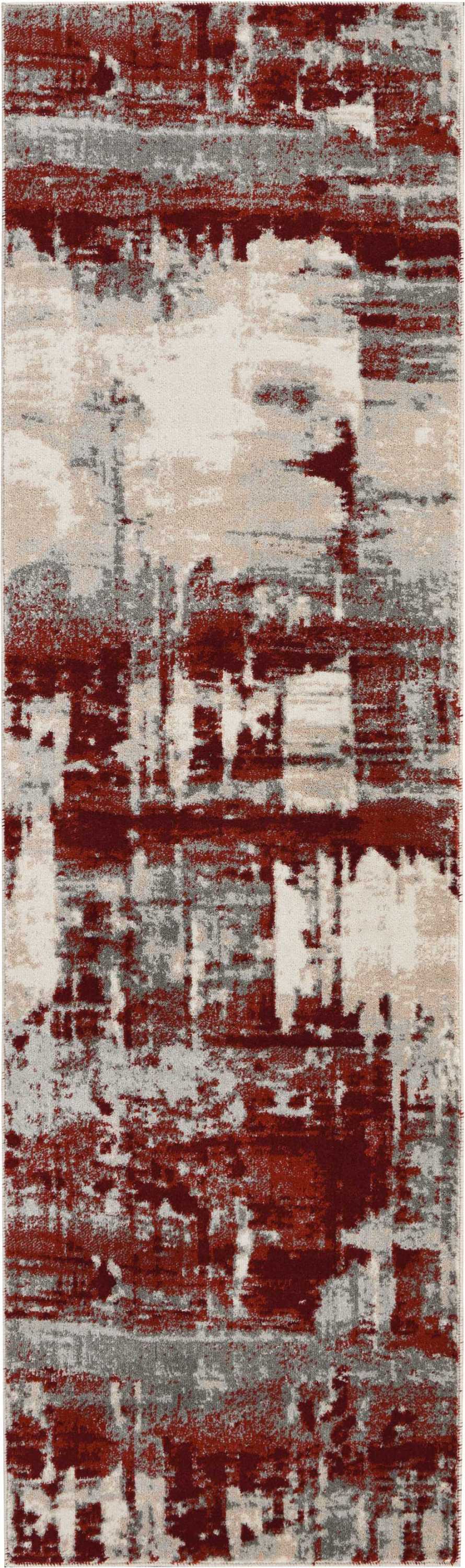 Nourison Maxell MAE14 White and Red 8' Runner Hallway Rug MAE14 Ivory/Red