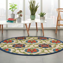 Load image into Gallery viewer, Nourison Aloha ALH19 4&#39; Round Blue Multicolor Easy-care Indoor-outdoor Rug ALH19 Blue/Multicolor
