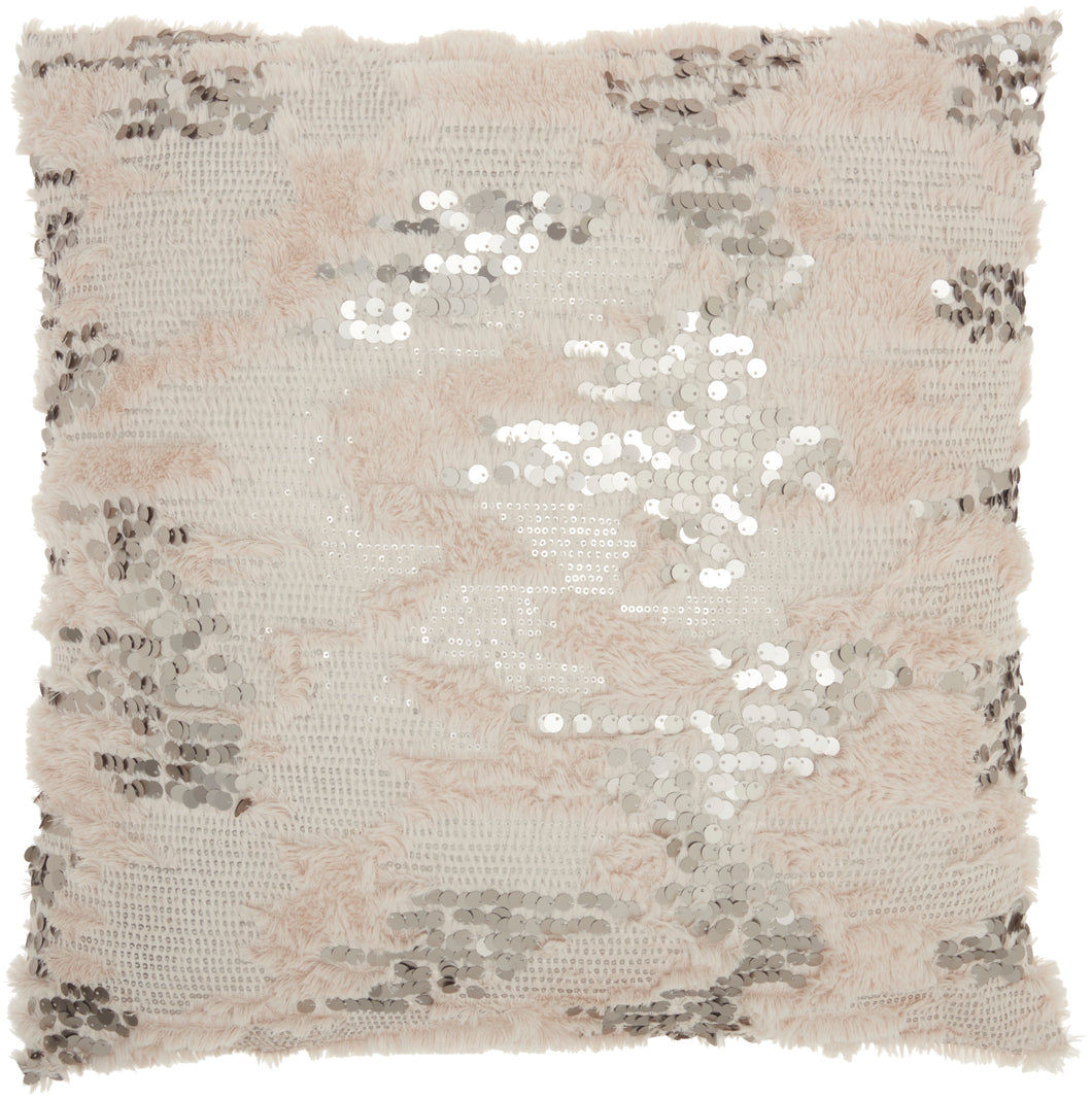 Mina Victory Sofia Faux Fur Sequins Beige Throw Pillow VV212 20