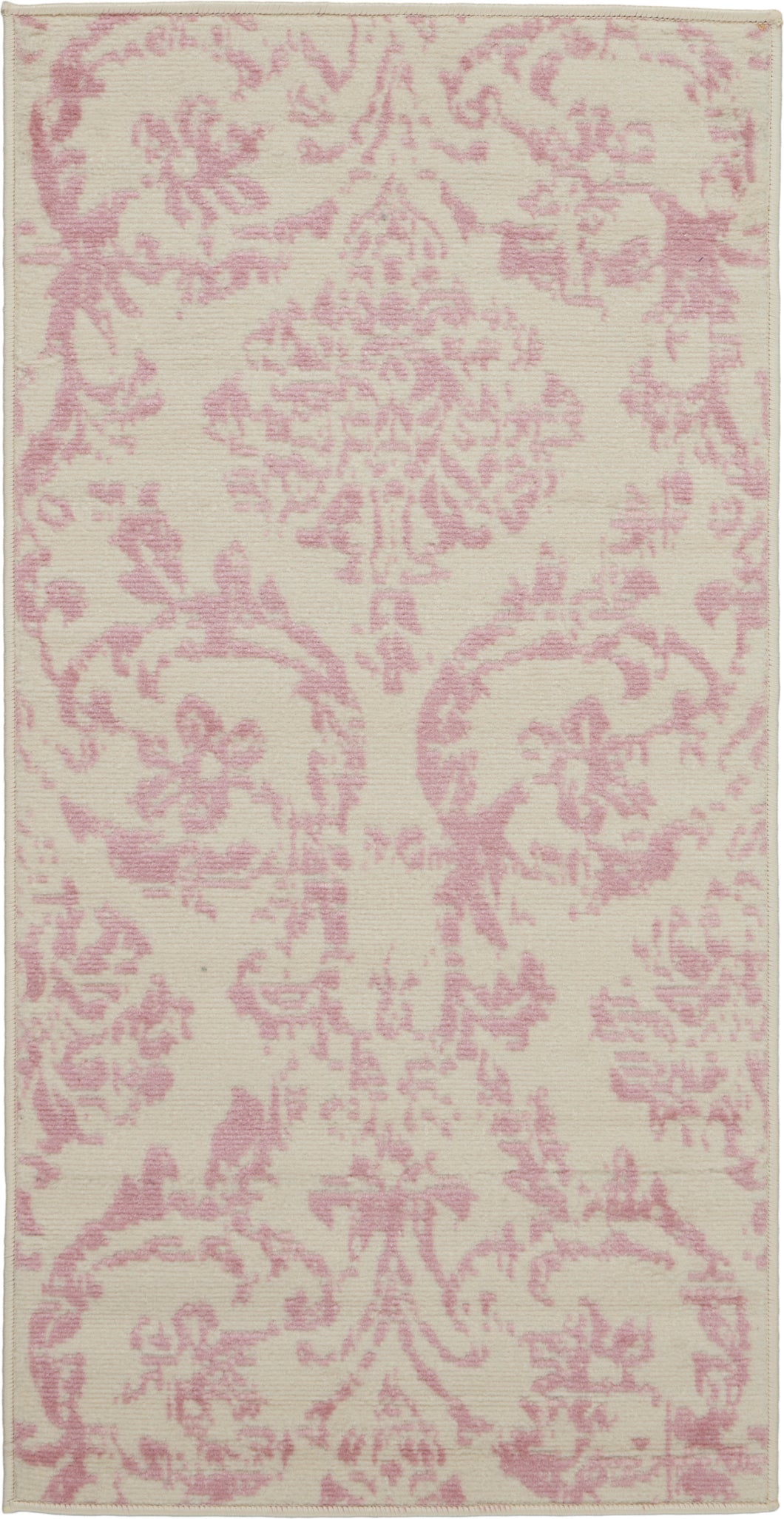 Nourison Jubilant 2' x 4' Small White and Pink Damask Area Rug JUB09 Ivory/Pink