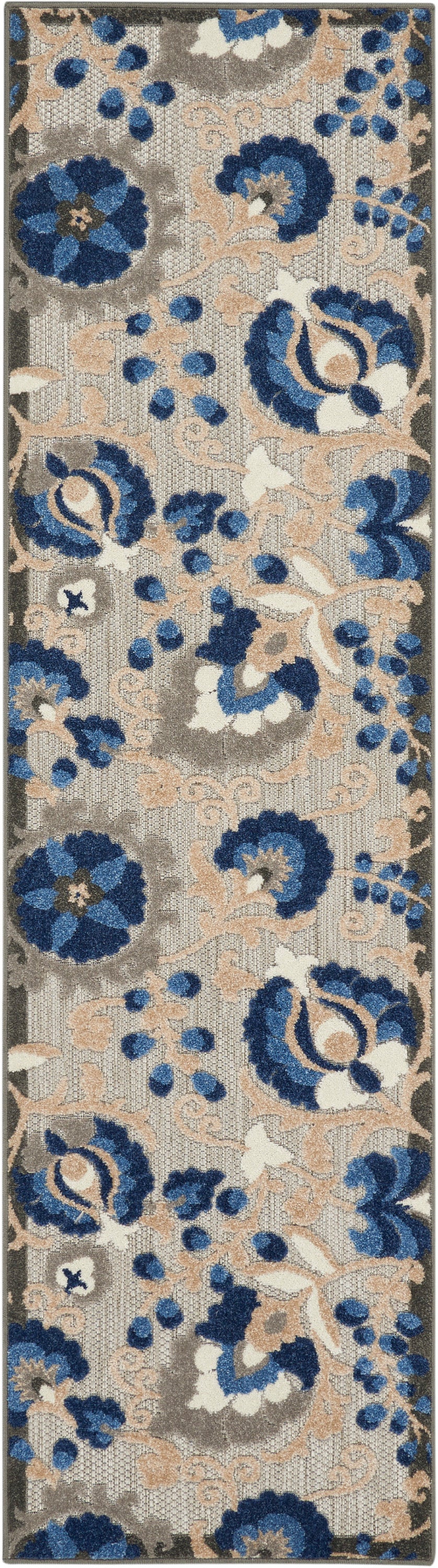 Nourison Aloha 10' Runner Blue Patio Area Rug ALH17 Natural/Blue