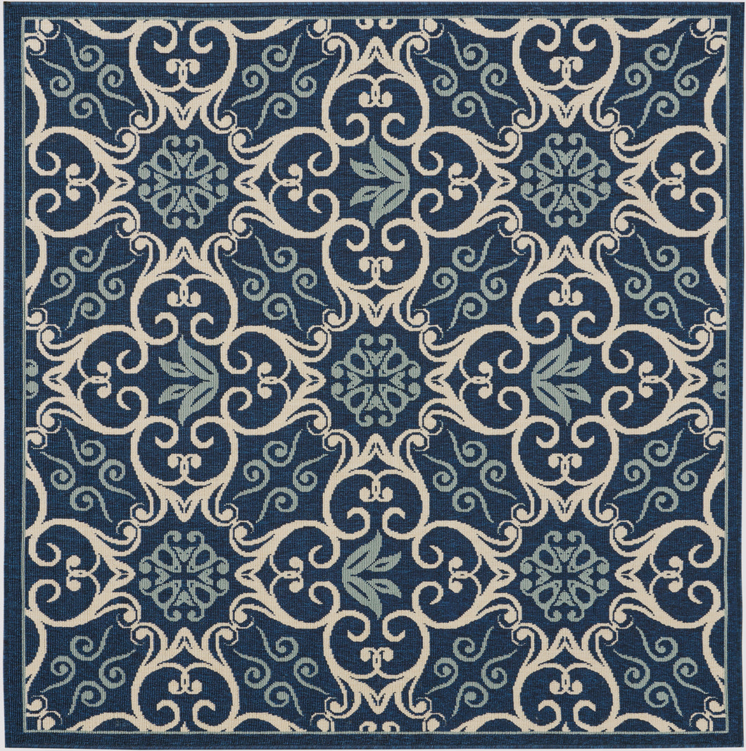 Nourison Caribbean CRB02 Navy Blue and White 5' Square Area Rug CRB02 Navy