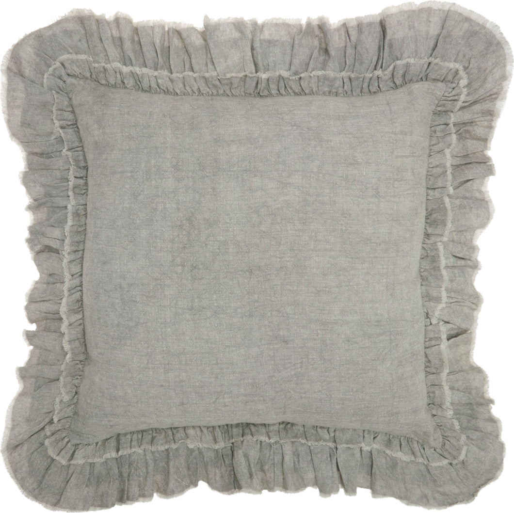 Mina Victory Life Styles Linen Frilled Border Grey Throw Pillow GE901 2'X2'