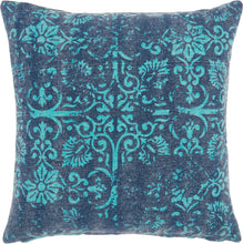 Load image into Gallery viewer, Mina Victory Life Styles Distress Damask Teal Throw Pillow GT657 22&quot; x 22&quot;
