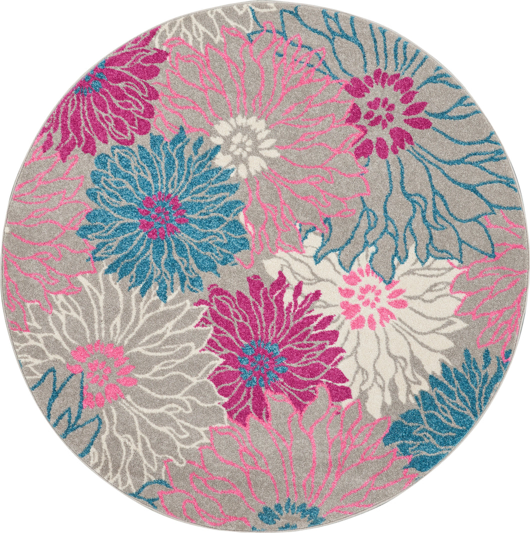 Nourison Passion PSN17 Pink and Grey 5' Round Floral Area Rug PSN17 Grey