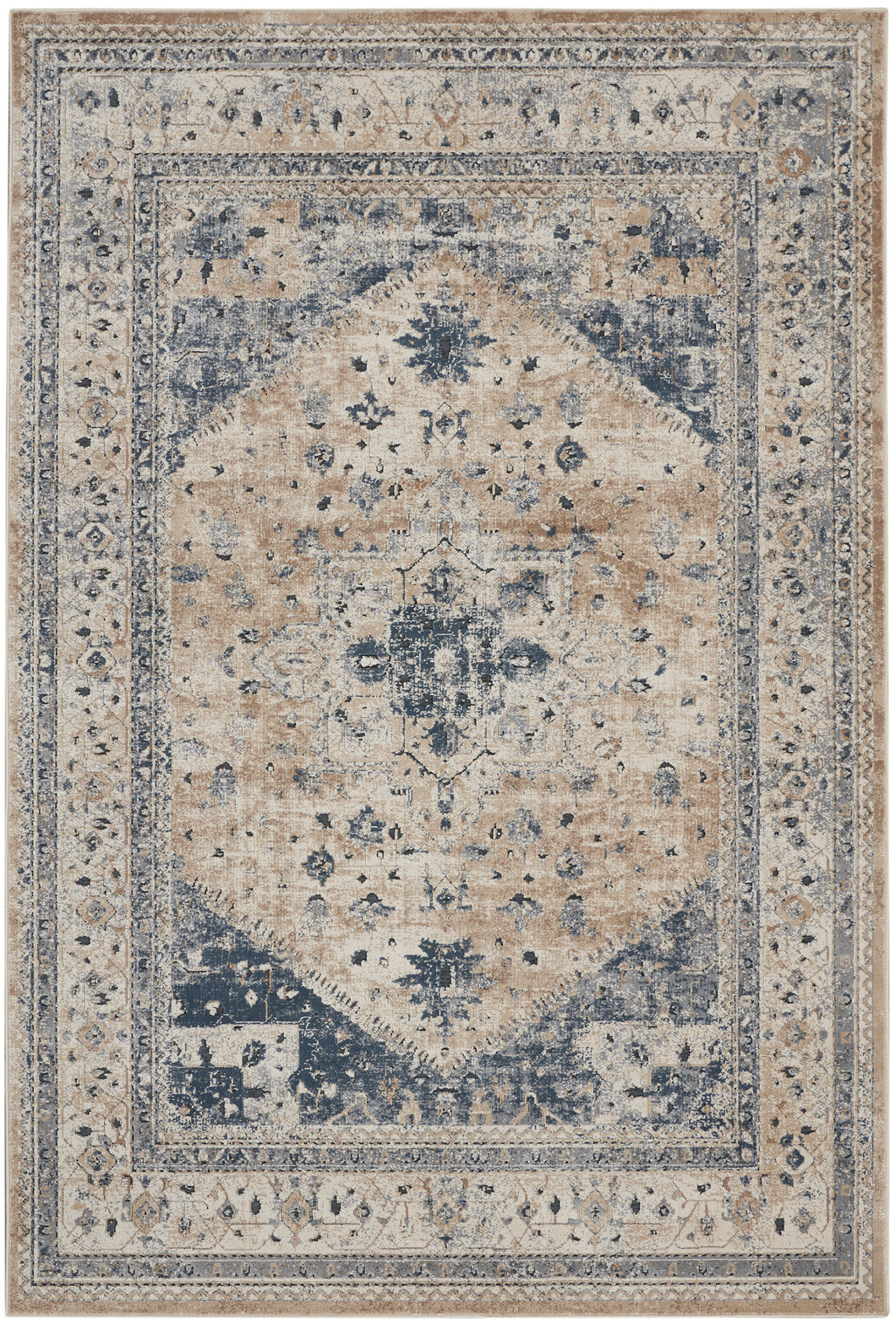 kathy ireland Home Malta MAI02 Beige and Blue 4'x6' Area Rug MAI02 Beige/Blue