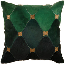 Load image into Gallery viewer, Mina Victory Natural Leather Hide Ombre Bead Waves Green/Gold Throw Pillow PN754 18&quot;X18&quot;
