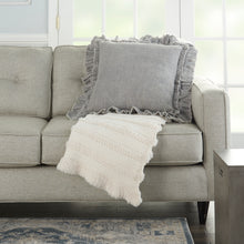 Load image into Gallery viewer, Mina Victory Life Styles Linen Frilled Border Grey Throw Pillow GE901 2&#39;X2&#39;
