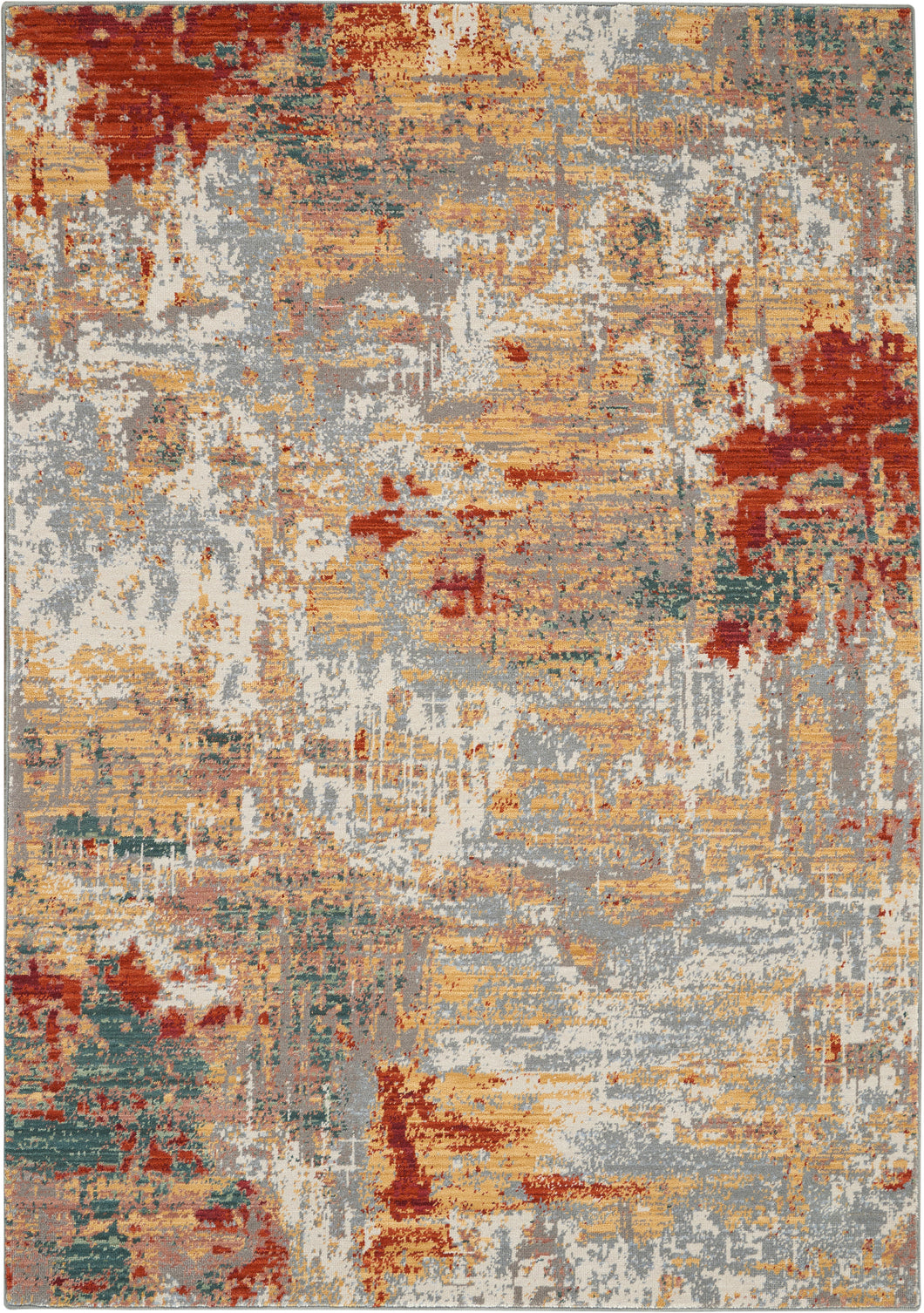 Nourison Artworks ATW03 Red and Gold Multicolor 6'x8' Abstract Area Rug ATW03 Silver/Grey/Yellow