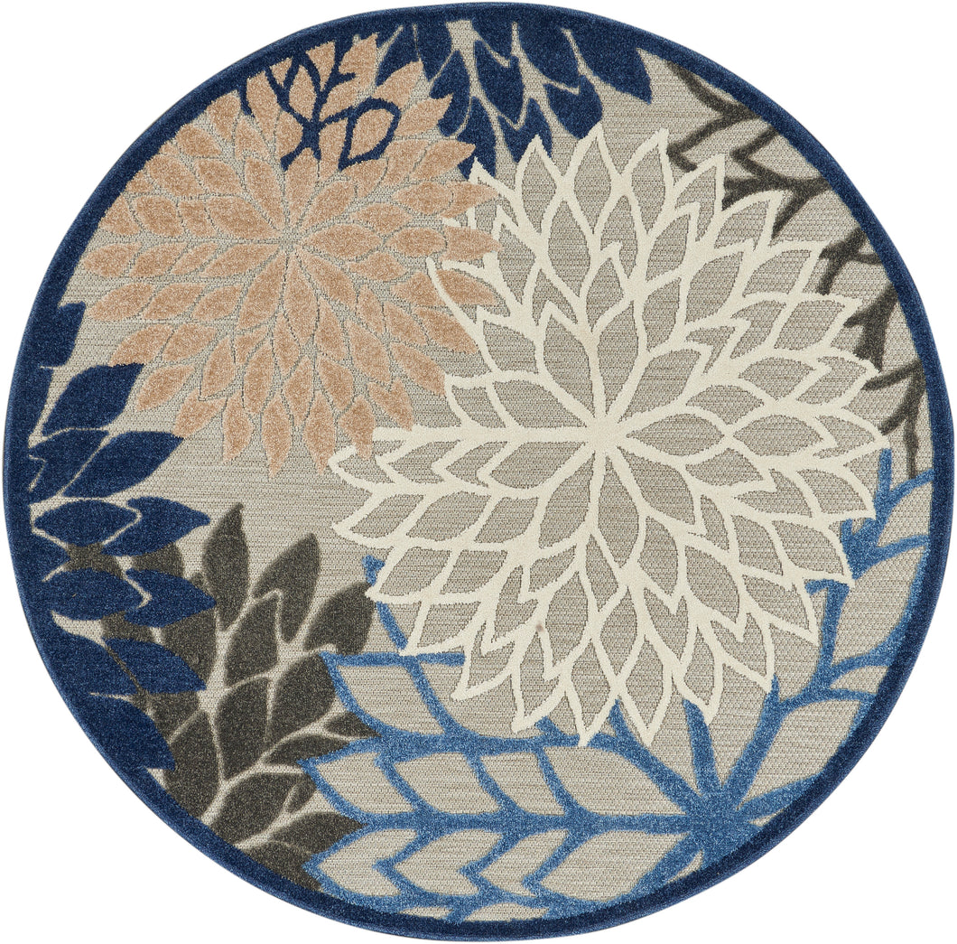 Nourison Aloha 4' Round Blue Patio Area Rug ALH05 Blue/Multicolor