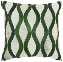Load image into Gallery viewer, Mina Victory Natural Leather Hide Wavy Lines Green/Grey Throw Pillow S2212 20&quot;X20&quot;
