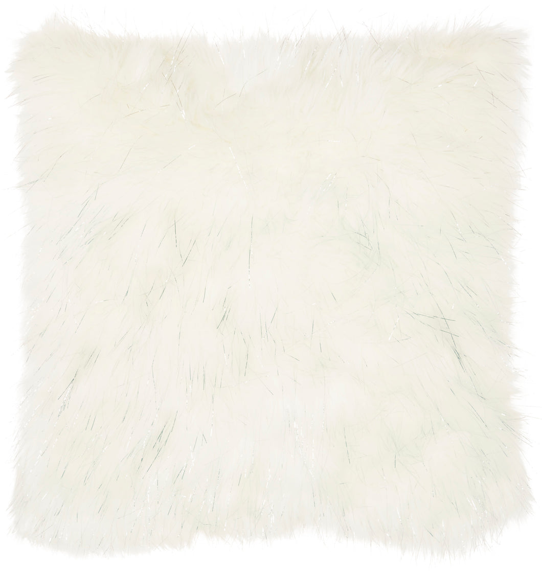 Nourison Lurex Remen Faux Fur White Throw Pillow VV059 17