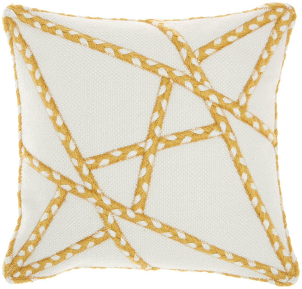 Mina Victory Outdoor Pillows Woven Braided Geometric Yellow Throw Pillow VJ006 18