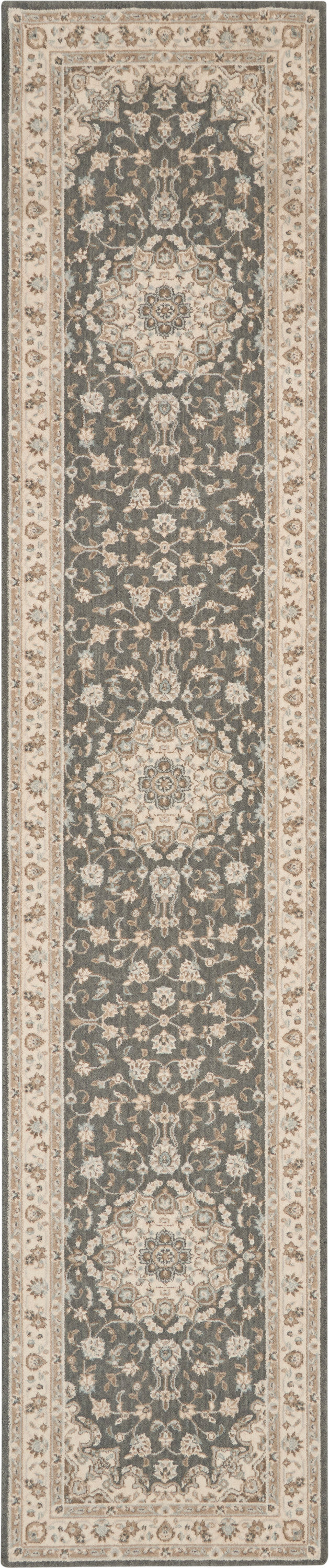 Nourison Living Treasures 12' Runner Area Rug LI15 Grey/Ivory