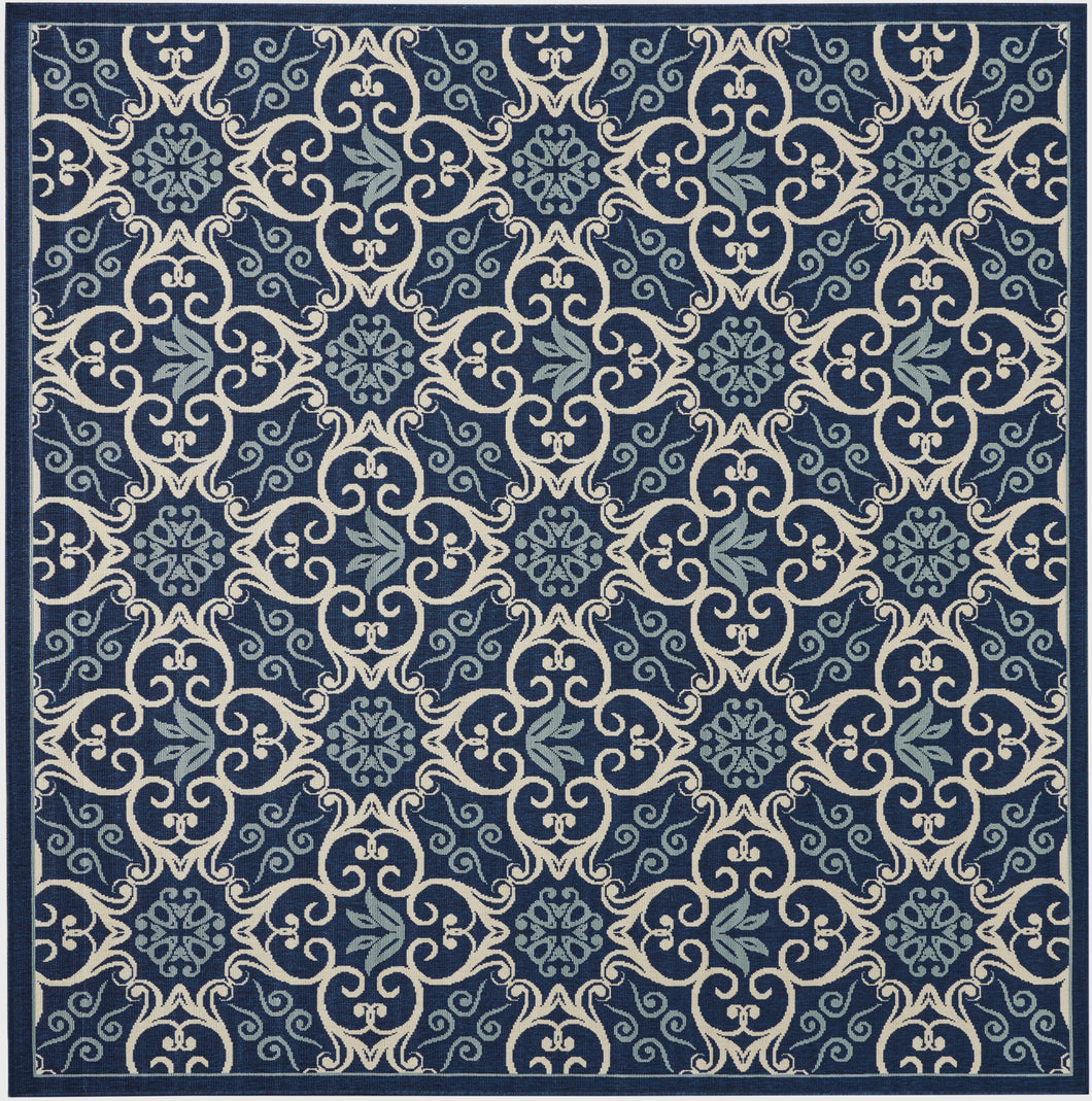 Nourison Caribbean CRB02 Navy Blue and White 8' Square Large Rug CRB02 Navy