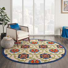 Load image into Gallery viewer, Nourison Aloha ALH19 8&#39; Round Blue Multicolor Easy-care Indoor-outdoor Rug ALH19 Blue/Multicolor
