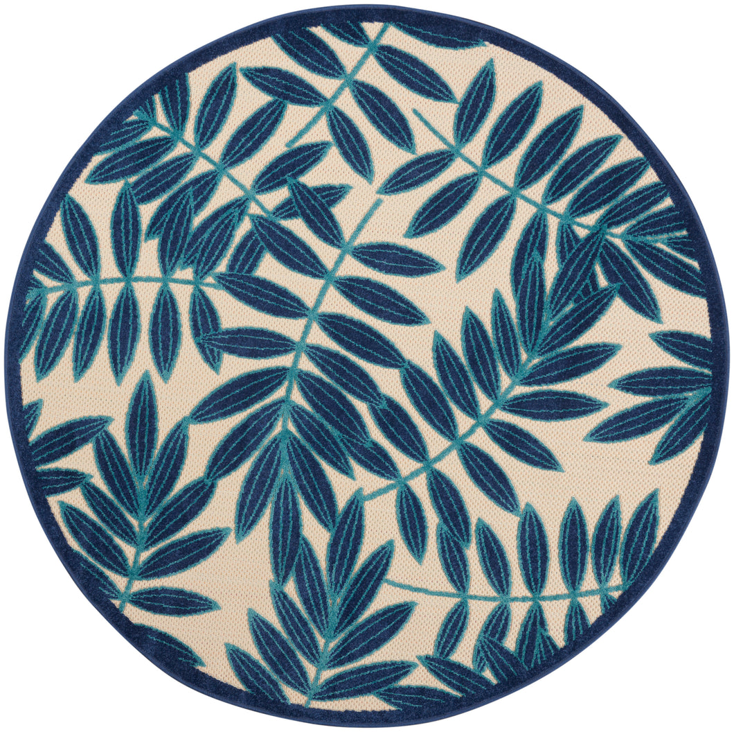Nourison Aloha ALH18 Navy Blue and White 4' Round Indoor-outdoor Area Rug ALH18 Navy