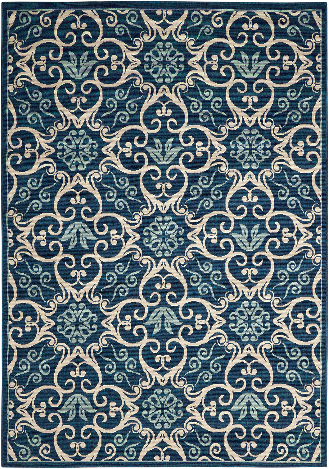 Nourison Caribbean CRB02 Navy Blue and White 5'x8' Area Rug CRB02 Navy