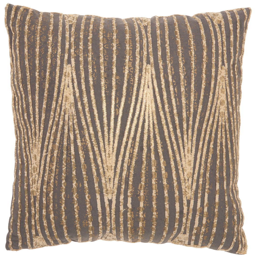 Mina Victory Life Styles Metallic Wavy Lines Charcoal Throw Pillow ST172 18