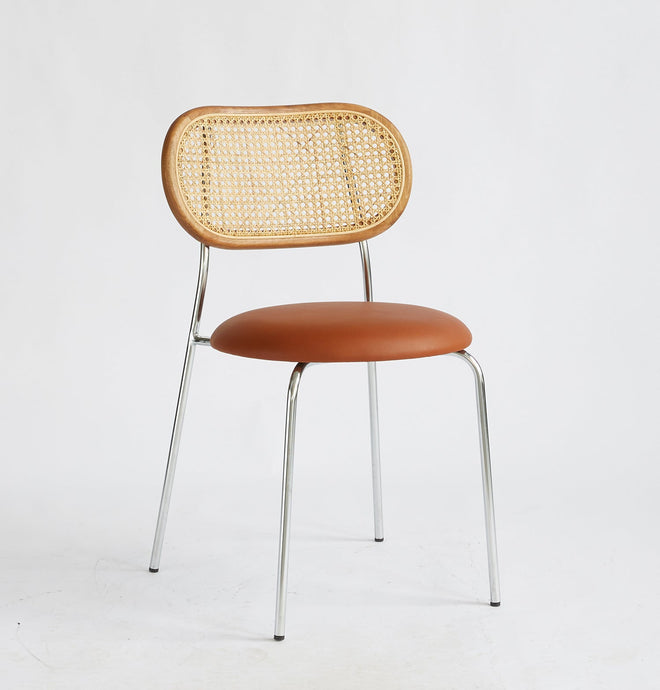 Rose Dining Chair - Rattan / Chrome / Caramel Leather