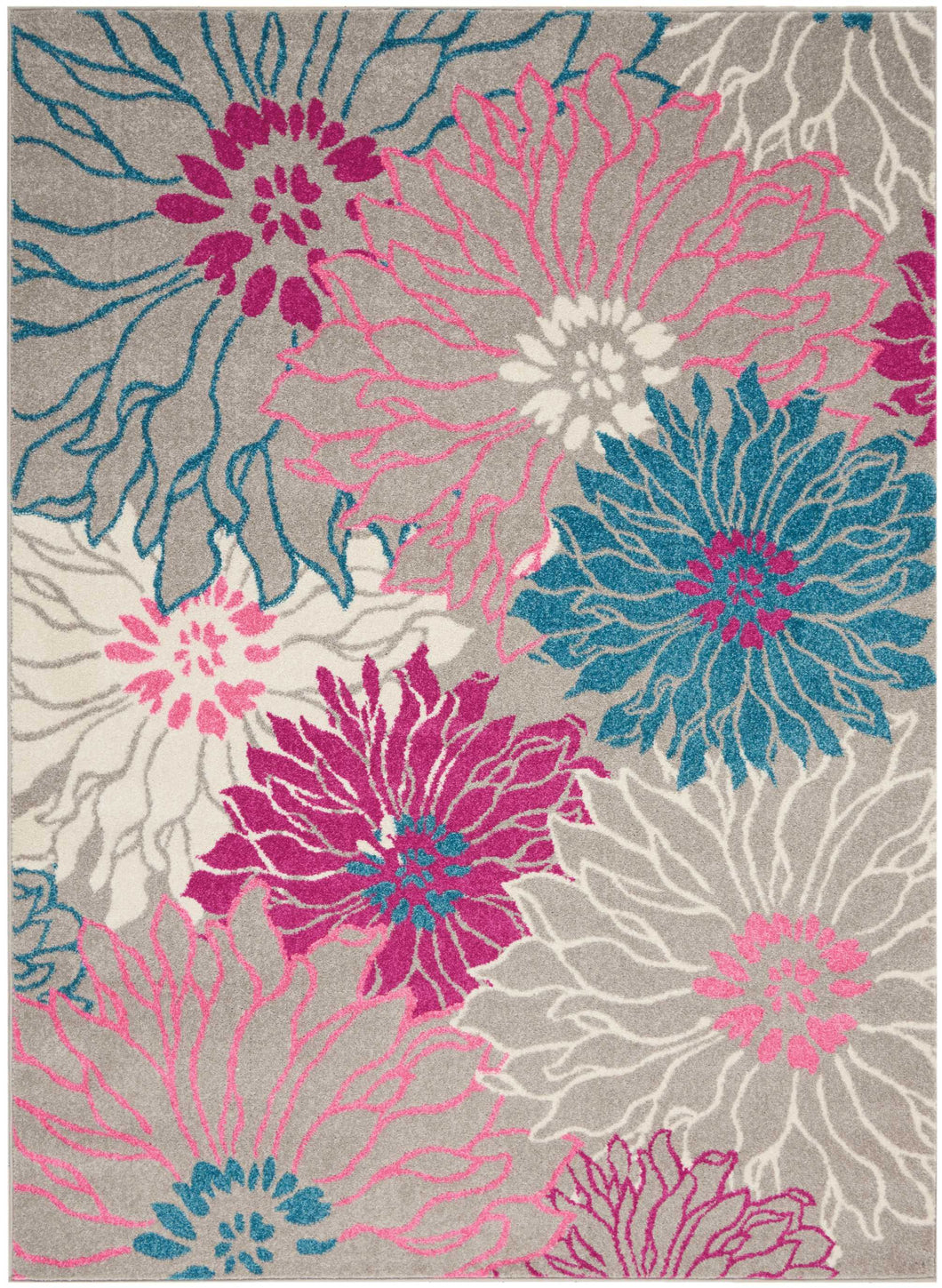 Nourison Passion PSN17 Pink and Grey 5'x7' Floral Area Rug PSN17 Grey