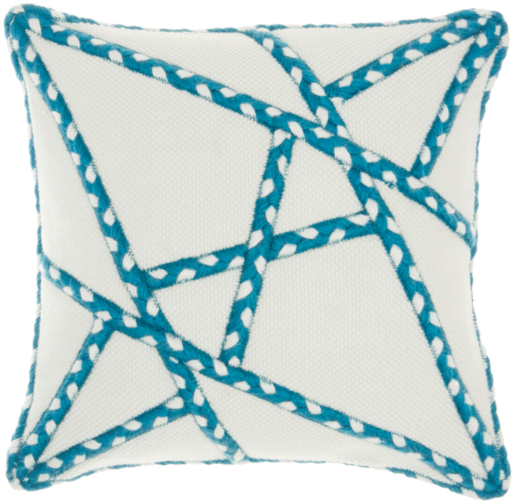 Mina Victory Outdoor Pillows Woven Braided Geometric Turquoise Throw Pillow VJ006 18