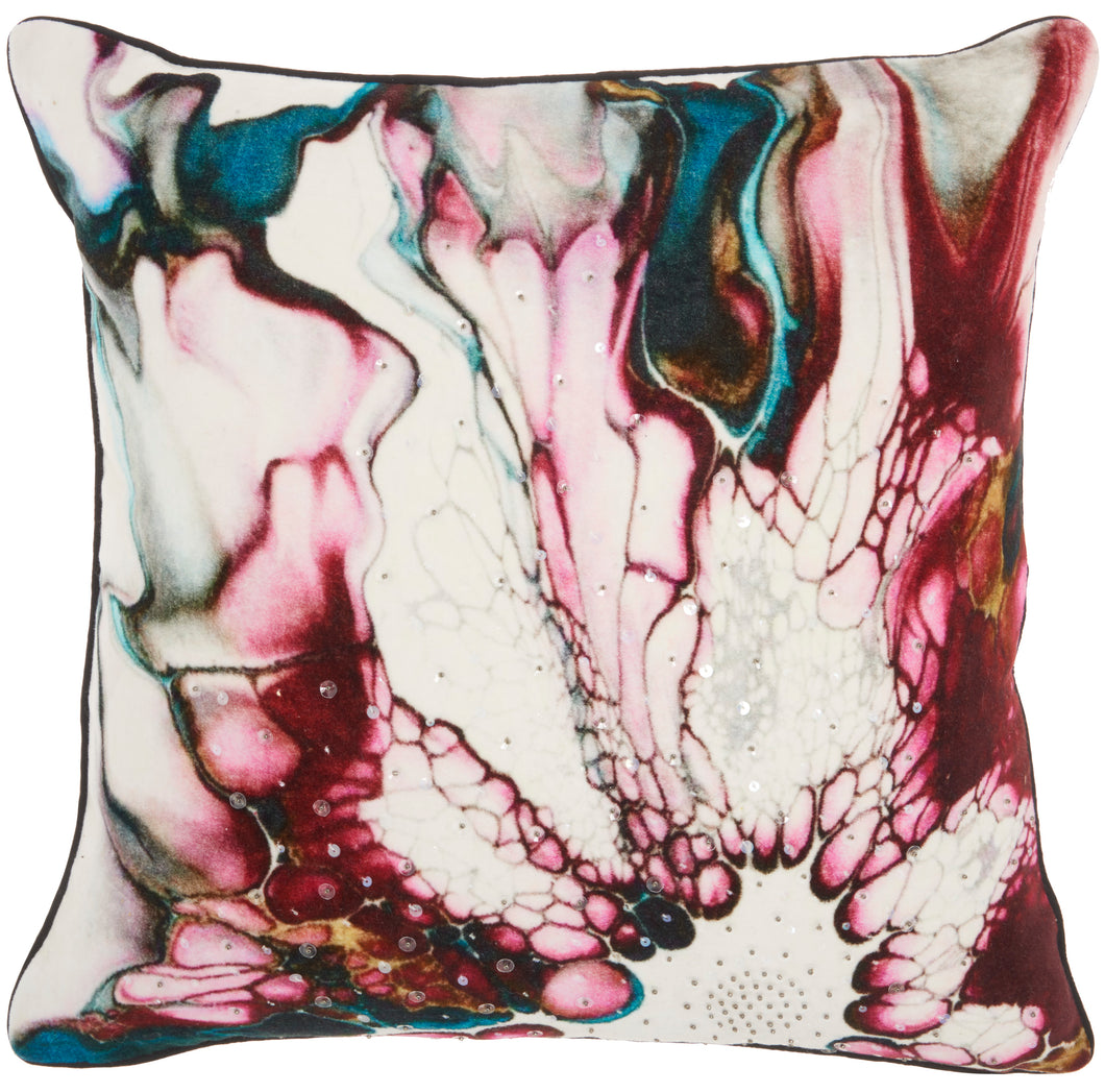 Mina Victory Luminecence Watercolor Flower Multicolor Throw Pillow PN102 18