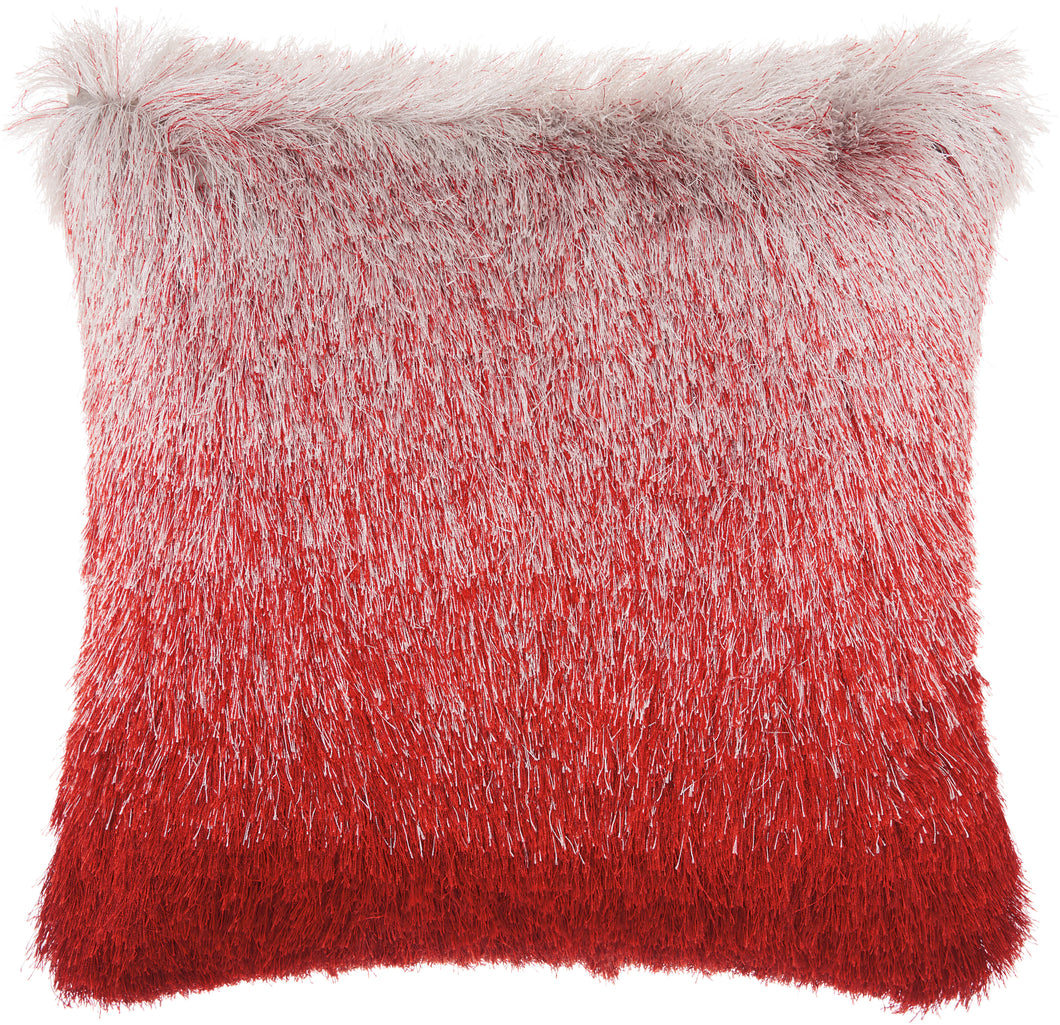 Mina Victory Illusion Red/Silver Shag Throw Pillow TR011 20