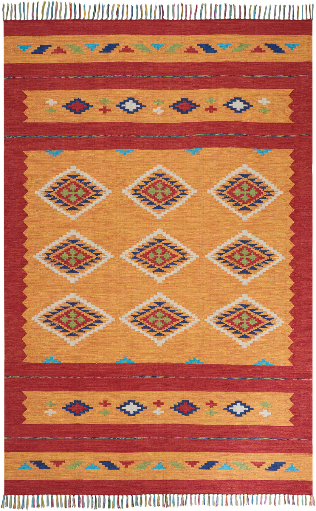 Nourison Baja BAJ02 Yellow and Red 8'x10' Large Flat Weave Rug BAJ02 Yellow/Red