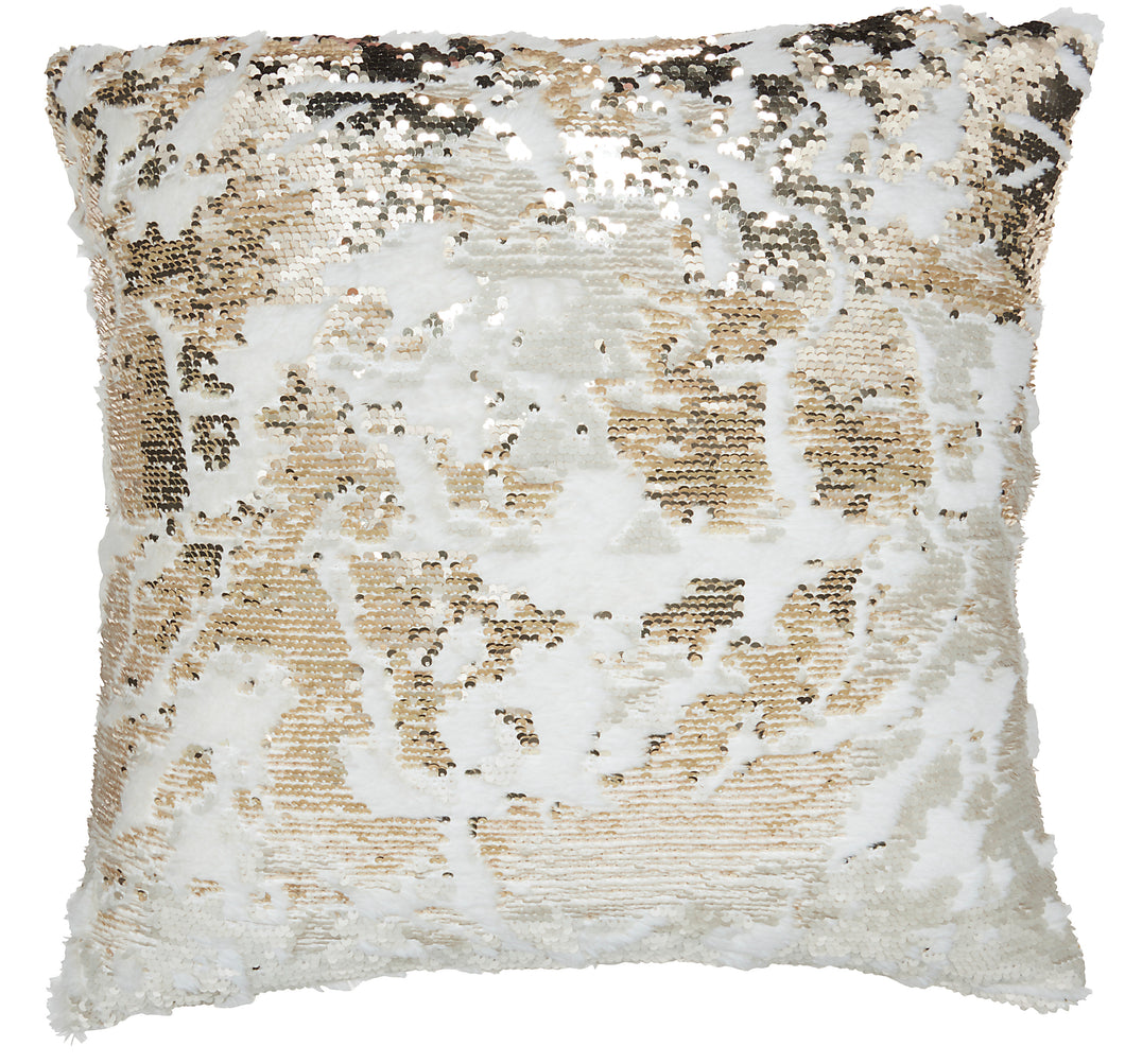Mina Victory Fur Faux Fur Sequins Ivory Gold Throw Pillow VV201 20