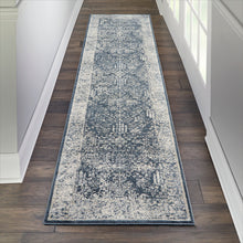 Load image into Gallery viewer, Malta by kathy ireland Home MAI12 Navy/Ivory 8&#39; Runner Area Rug MAI12 Navy/Ivory
