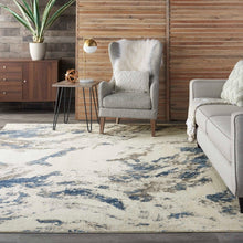 Load image into Gallery viewer, Nourison Silky Textures 9&#39; x 13&#39; Area Rug SLY03 Blue/Ivory/Grey
