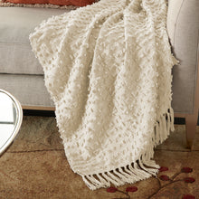 Load image into Gallery viewer, Mina Victory Life Styles Cut Fray Texture Cream Throw Blanket GT037 50X60
