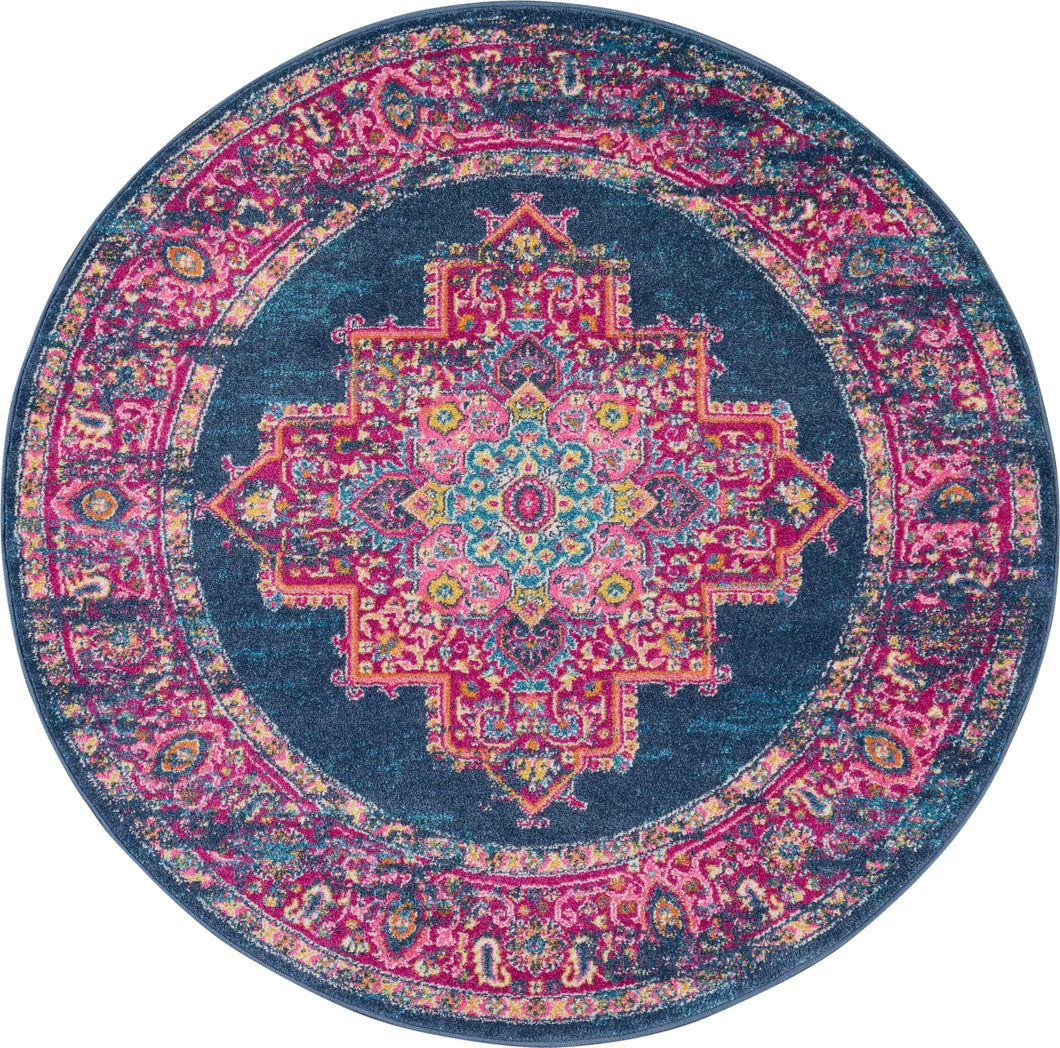 Nourison Passion PSN03 Blue and Pink 8' Round Large Rug PSN03 Blue