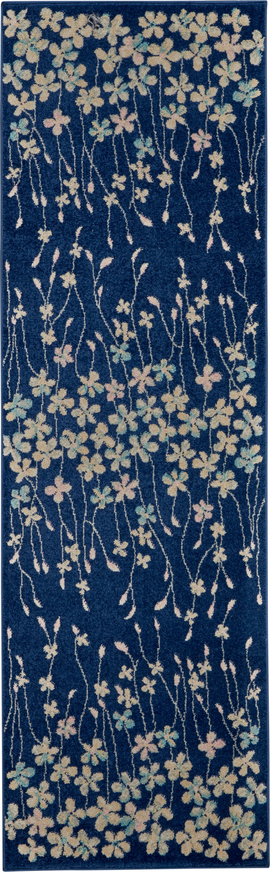 Nourison Tranquil TRA04 Navy Blue 7' Runner Hallway Rug TRA04 Navy
