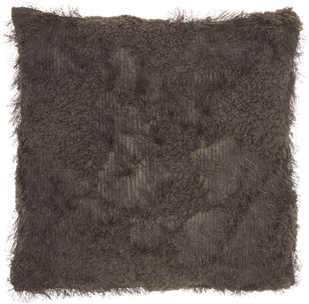 Mina Victory Faux Fur Poly Faux Fur Shag Charcoal Throw Pillow L0296 18