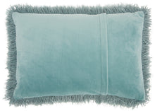 Load image into Gallery viewer, Mina Victory Yarn Shimmer Celadon Shag Throw Pillow TL004 14&quot; x 20&quot;
